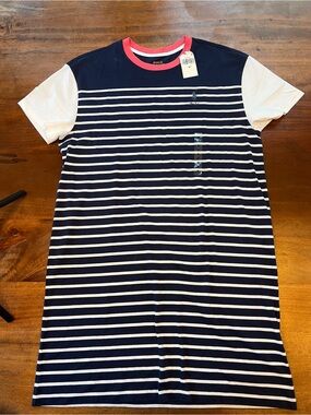 NWT Polo Ralph Lauren Striped Jersey T-Shirt Dress Blue- White Cotton Size Med